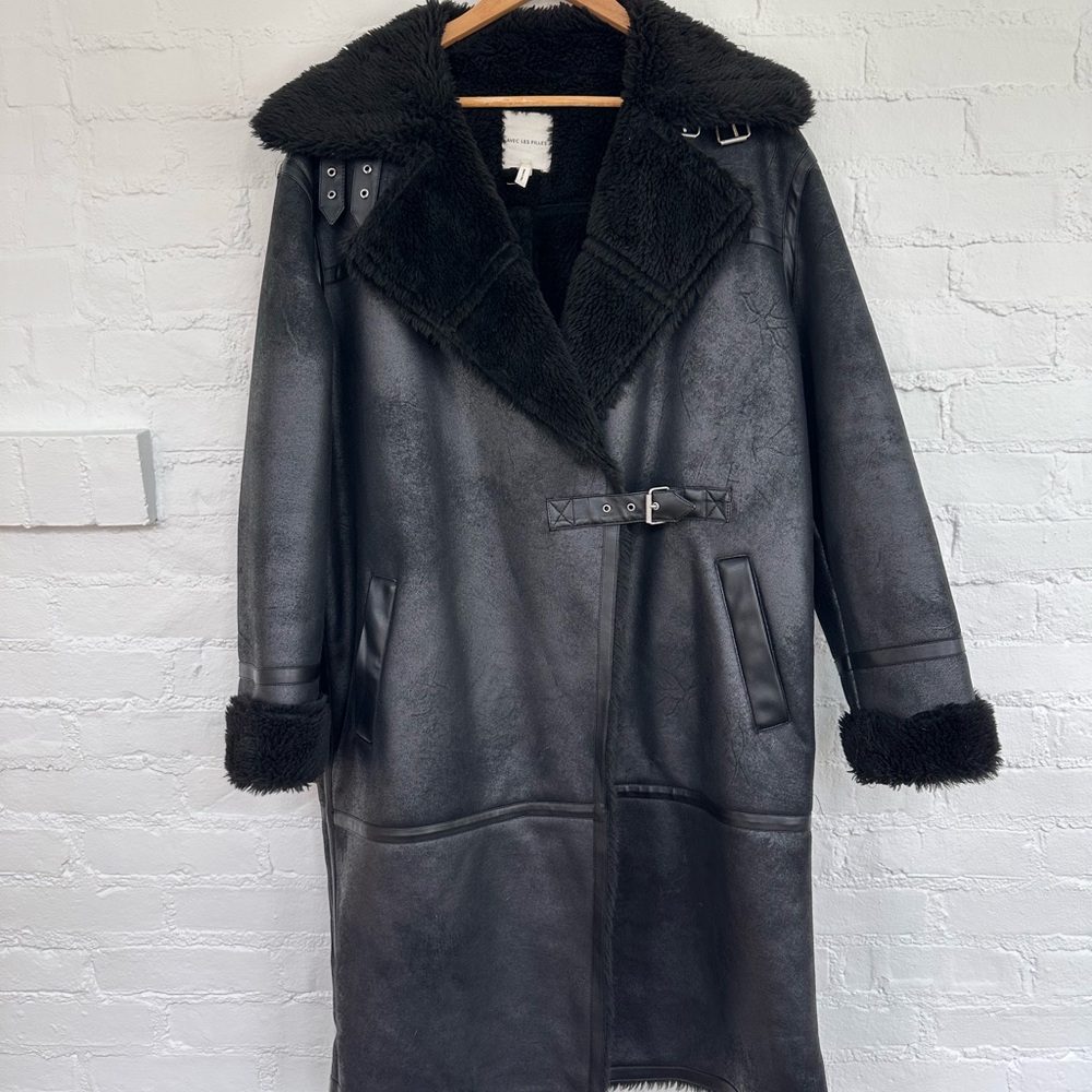 Avec Les Filles Women's Black Shearling Coat